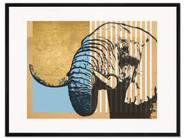 Gerahmter Kunstdruck Goldener Geometrischer Elefant