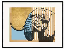 Inramat konsttryck Gold Geometric Elephant