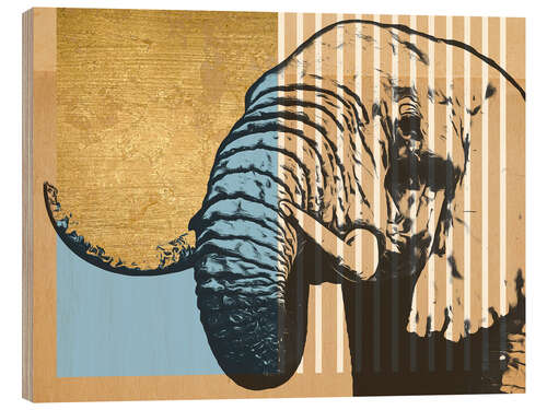 Holzbild Goldener Geometrischer Elefant
