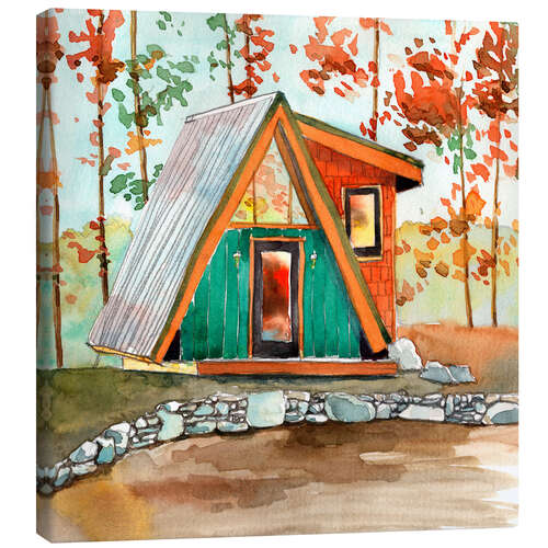 Leinwandbild Hütte im Wald