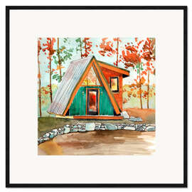 Gerahmter Kunstdruck Hütte im Wald