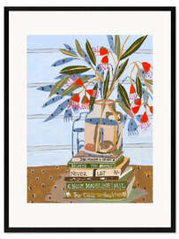 Gerahmter Kunstdruck Vase und Bücher