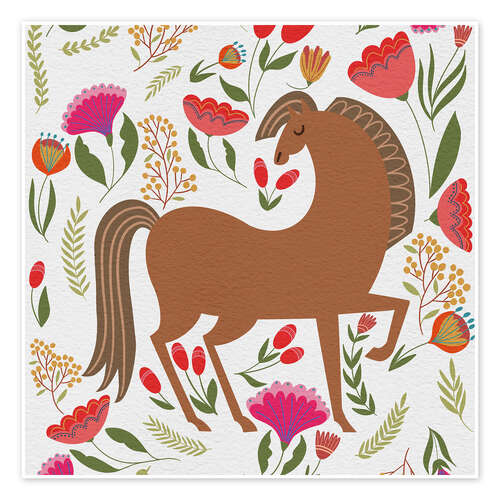 Poster Floral Horse