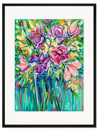 Gerahmter Kunstdruck Blumen-Edelsteine