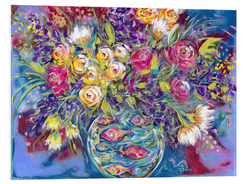 Stampa su PVC Lush bouquet in a vase with fish