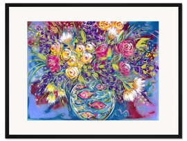 Gerahmter Kunstdruck Üppiger Strauß in einer Vase mit Fischen