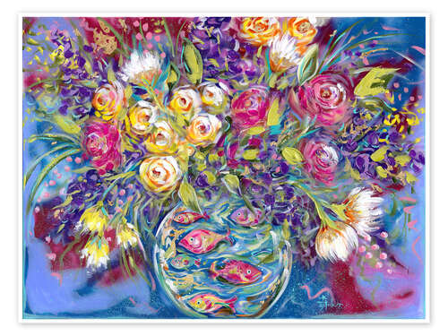 Poster Lush bouquet in a vase with fish