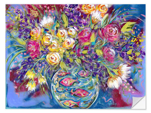 Vinilo para la pared Lush bouquet in a vase with fish