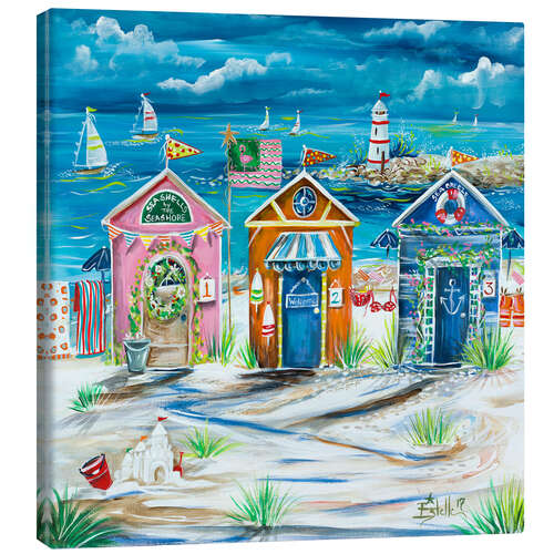 Canvas print Colorful Changing Booths on The Beach