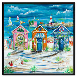 Gerahmter Kunstdruck Bunte Umkleidekabinen am Strand
