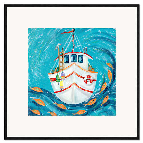 Kehystetty taidepainatus Fishing boat with buoys