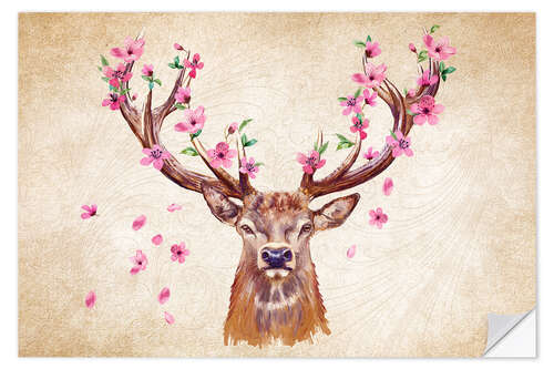 Muursticker Pink Floral Deer