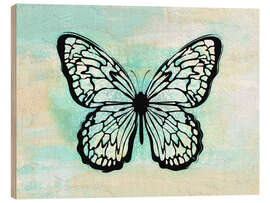 Wood print Blue Vintage Butterfly