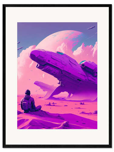 Plakat artystyczny premium w ramie Vaporwave Planet