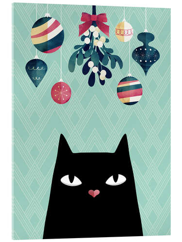 Acrylic print Mistletoe and Black Cat