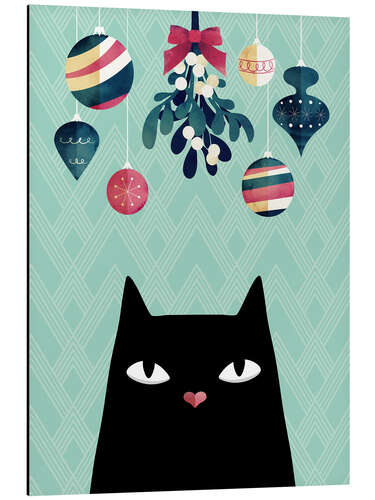 Aluminium print Mistletoe and Black Cat