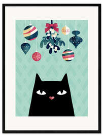 Framed art print Mistletoe and Black Cat