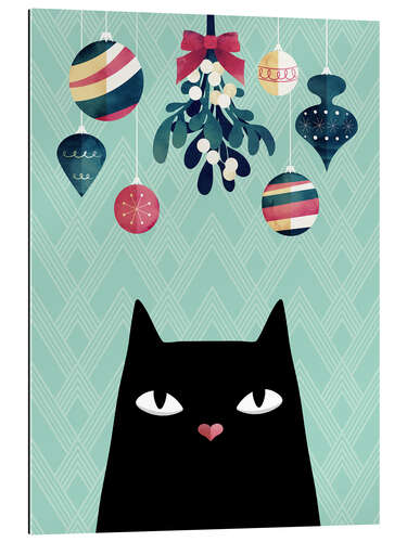 Quadro em plexi-alumínio Mistletoe and Black Cat