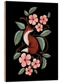 Wood print Fox in the Cherry Blossoms