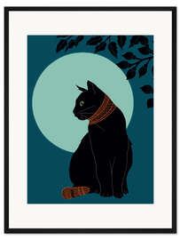 Gerahmter Kunstdruck Schwarze Katze im Mondlicht