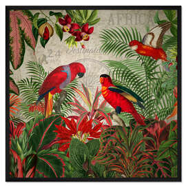Gerahmter Kunstdruck Exotische Papagein im Tropenwald