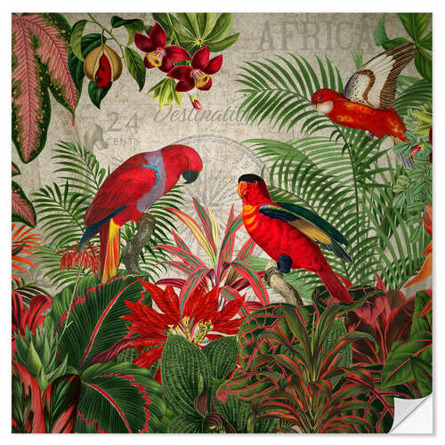 Autocolante decorativo Exotic Parrot in the Tropical Forest