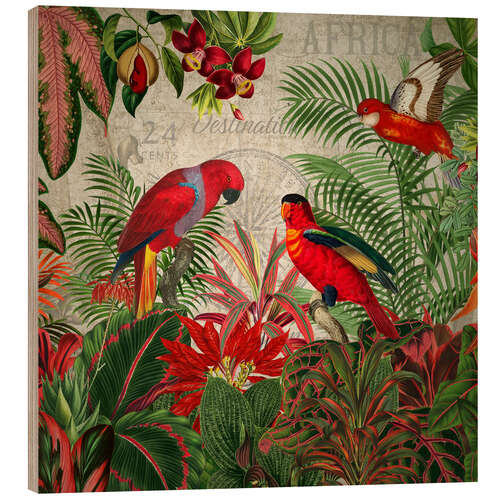 Tableau en bois Exotic Parrot in the Tropical Forest