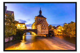 Gerahmter Kunstdruck Rathaus Bamberg bei Nacht
