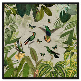 Gerahmter Kunstdruck Kolibris im Vintage Dschungel