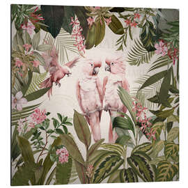 Tableau en aluminium Pink Cockatoos in Vintage Jungle