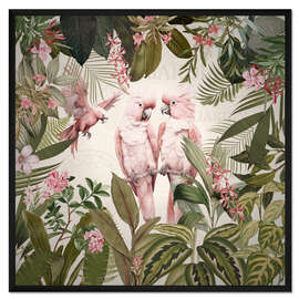 Gerahmter Kunstdruck Rosa Kakadus im Vintage Dschungel