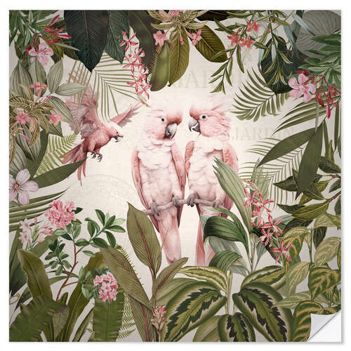 Vinilo para la pared Pink Cockatoos in Vintage Jungle