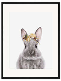 Gerahmter Kunstdruck Hase mit Blumenkrone