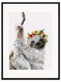 Gerahmter Kunstdruck Faultier mit Blumenkrone