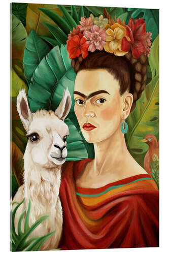 Quadro em acrílico Frida Kahlo and Llama