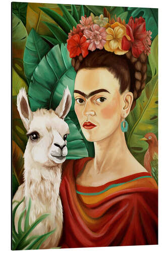 Tableau en aluminium Frida Kahlo and Llama