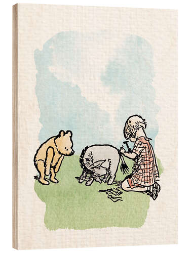 Hout print Pooh Bear and Christopher Robin with Eeyore