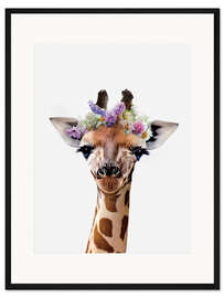 Gerahmter Kunstdruck Giraffe mit Floraler Krone