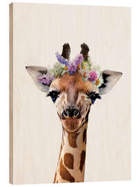 Holzbild Giraffe mit Floraler Krone