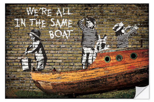 Sticker mural Banksy - We're all in the Same Boat