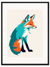 Gerahmter Kunstdruck Fuchs in Blaugrün