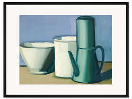 Gerahmter Kunstdruck Stillleben mit einer Französischen Kaffeekanne, einer Weißen Dose und einer Schüssel