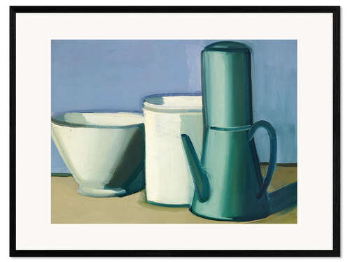 Ingelijste kunstdruk Still Life with a Tall French Coffee Pot, White Can & Bowl