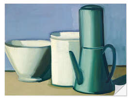 Selvklebende plakat Still Life with a Tall French Coffee Pot, White Can &amp; Bowl