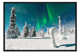 Gerahmter Kunstdruck Eisskulpturen Unter den Nordlichtern, Finnland