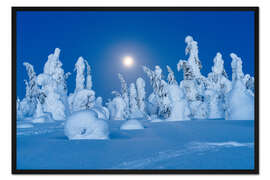 Gerahmter Kunstdruck Vollmond in Lappland, Finnland