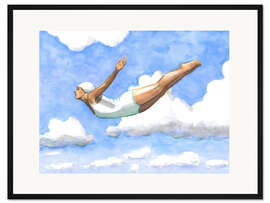 Gerahmter Kunstdruck Kunstspringen in Weichen Wolken