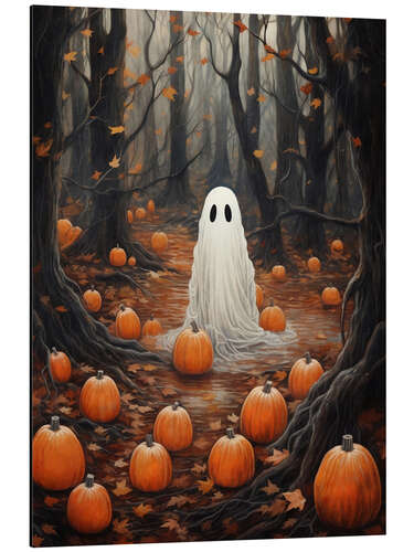 Aluminium print Ghosts in Forest with Pumpkins