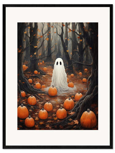 Innrammet kunsttrykk Ghosts in Forest with Pumpkins