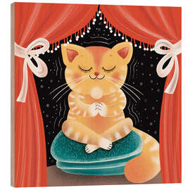 Tableau en bois Meditating Cat on Pillow